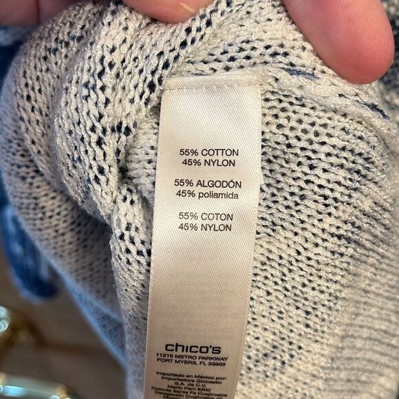 Chico’s Blue Printed Miranda V-Neck Sweater Large - Picture 6 of 8